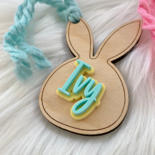 Wooden bunny name tag