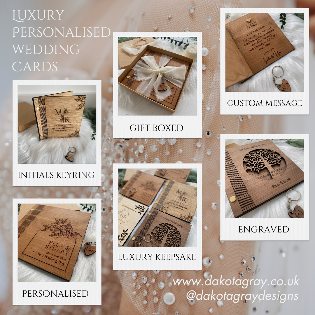 Luxury gift wrapped personalised wooden wedding cards