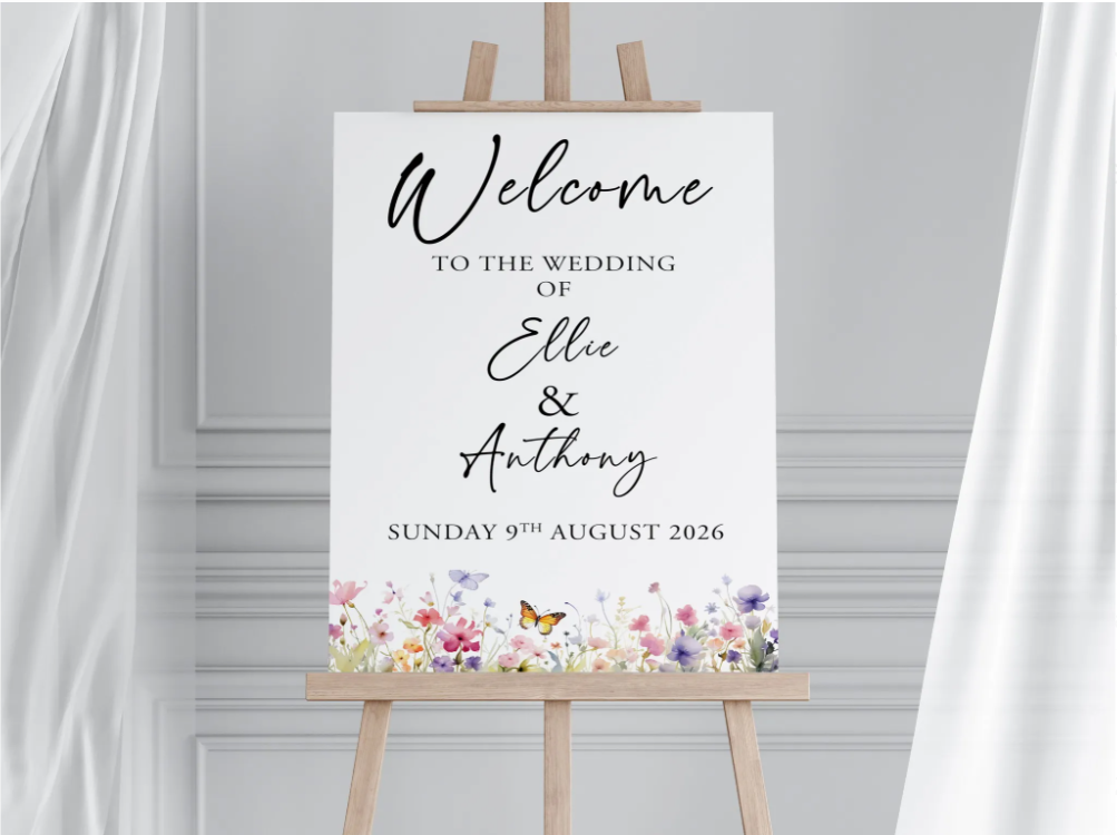 Wedding welcome sign on an easel