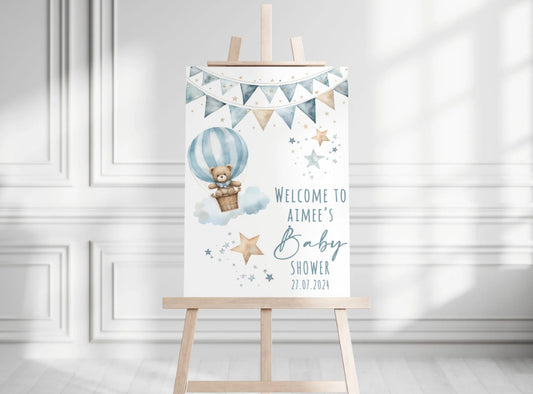 Personalised Baby Shower Welcome Sign - Blue Bear