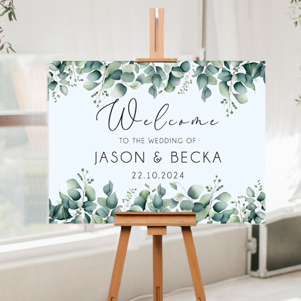 Eucalyptus wedding decoration - Personalised wedding welcome sign