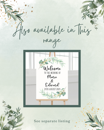 Green foliage wedding welcome sign