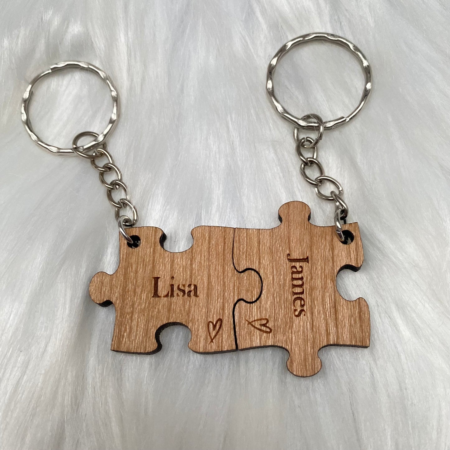 Personalised couples jigsaw keyrings