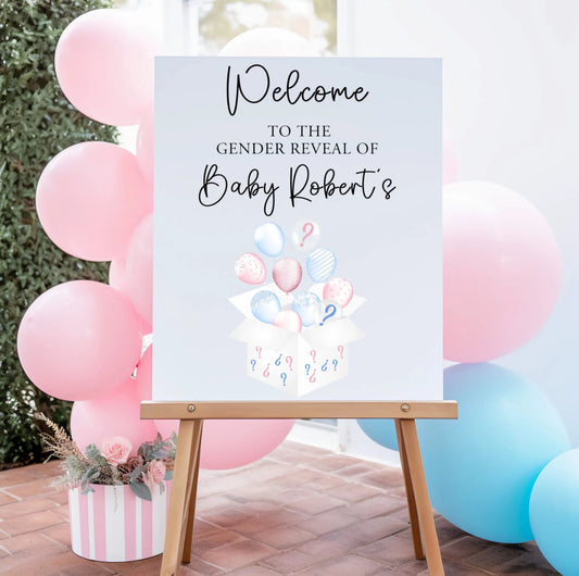 Personalised gender reveal party decoration sign