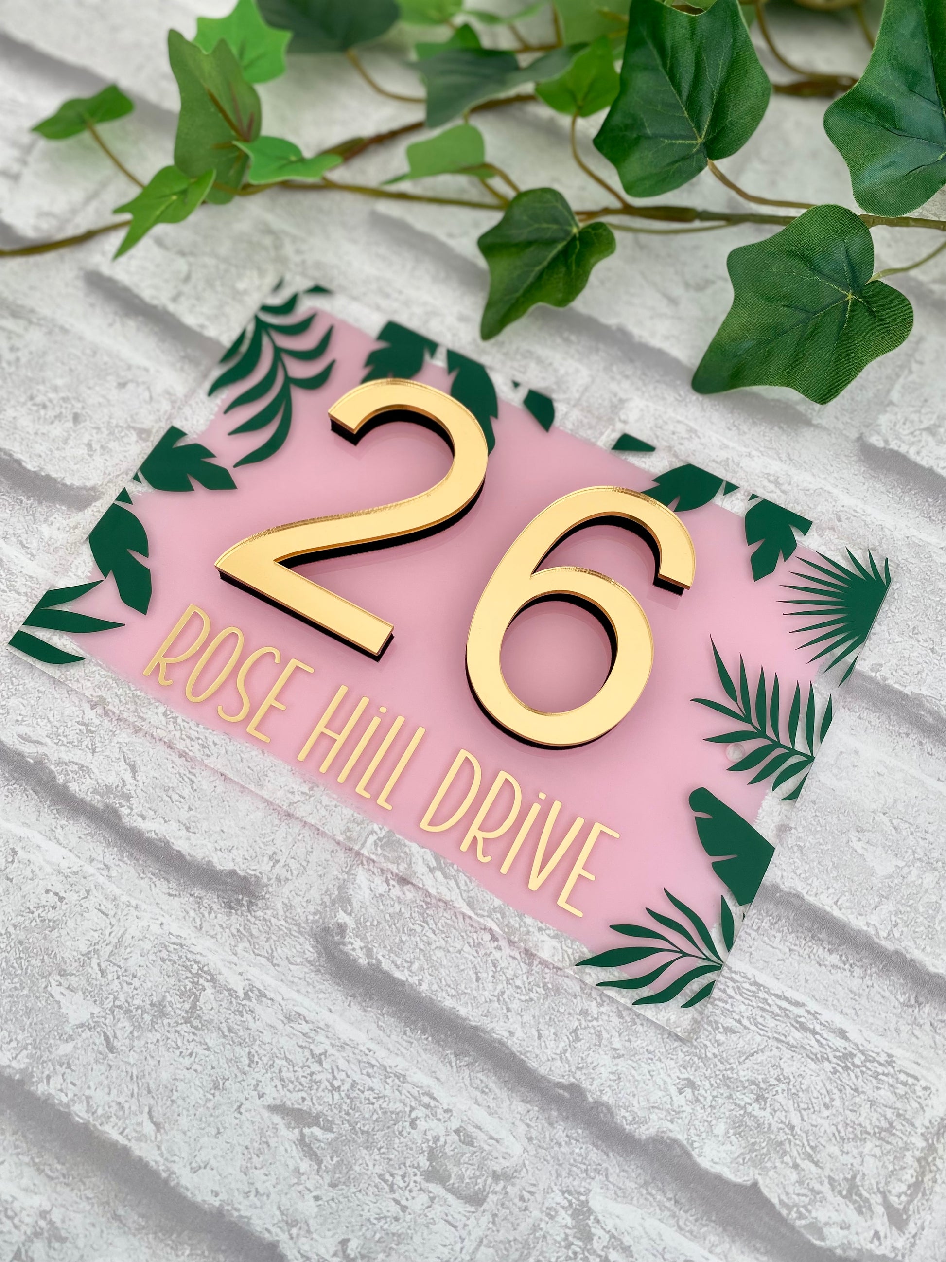 Personalised 3D gold number palm design acrylic house sign