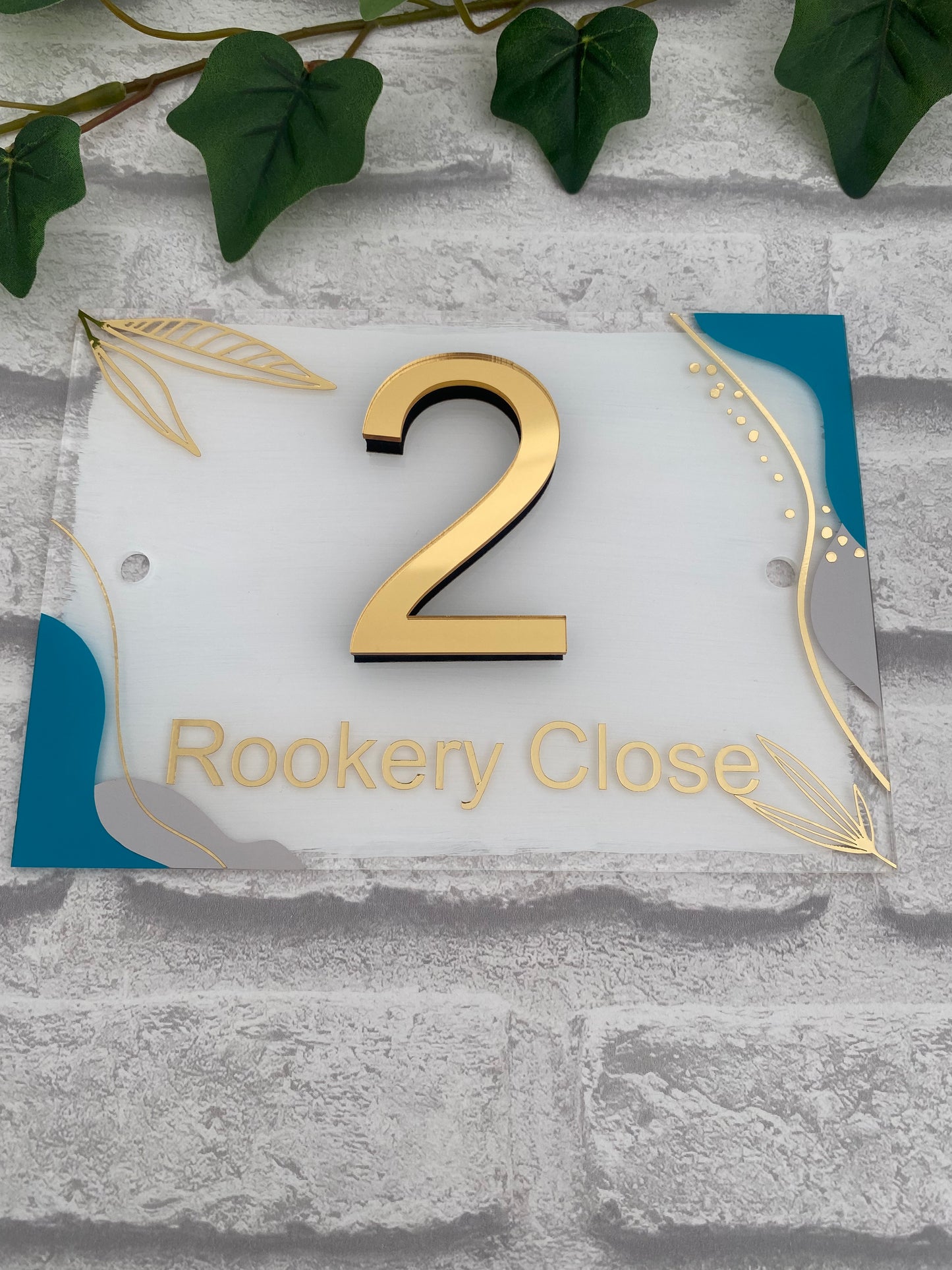 gold mirror 3D number house sign with customised address