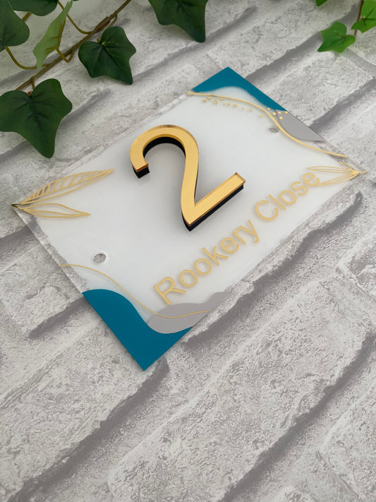 3D gold number personalised house sign with modern vinyl design