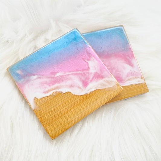 Pink and Blue Ocean Art Coasters - Set of 2