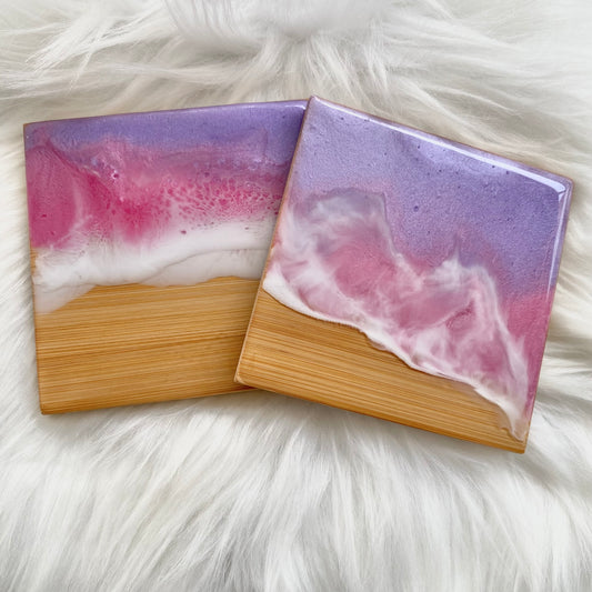 Pink and Purple Ocean Art Coasters - Set of 2