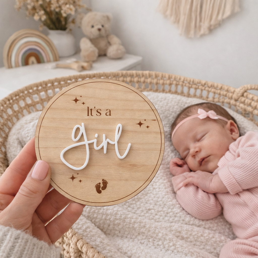 Wooden It's a girl gender announcement plaque
