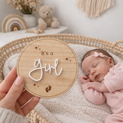 Wooden It's a girl gender announcement plaque