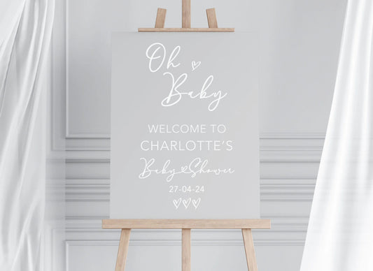 Grey personalised baby shower sign