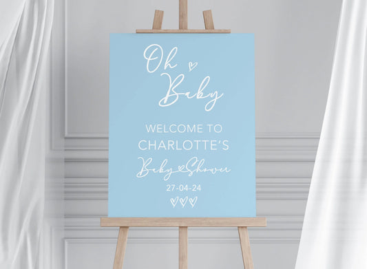 Blue baby shower welcome sign 