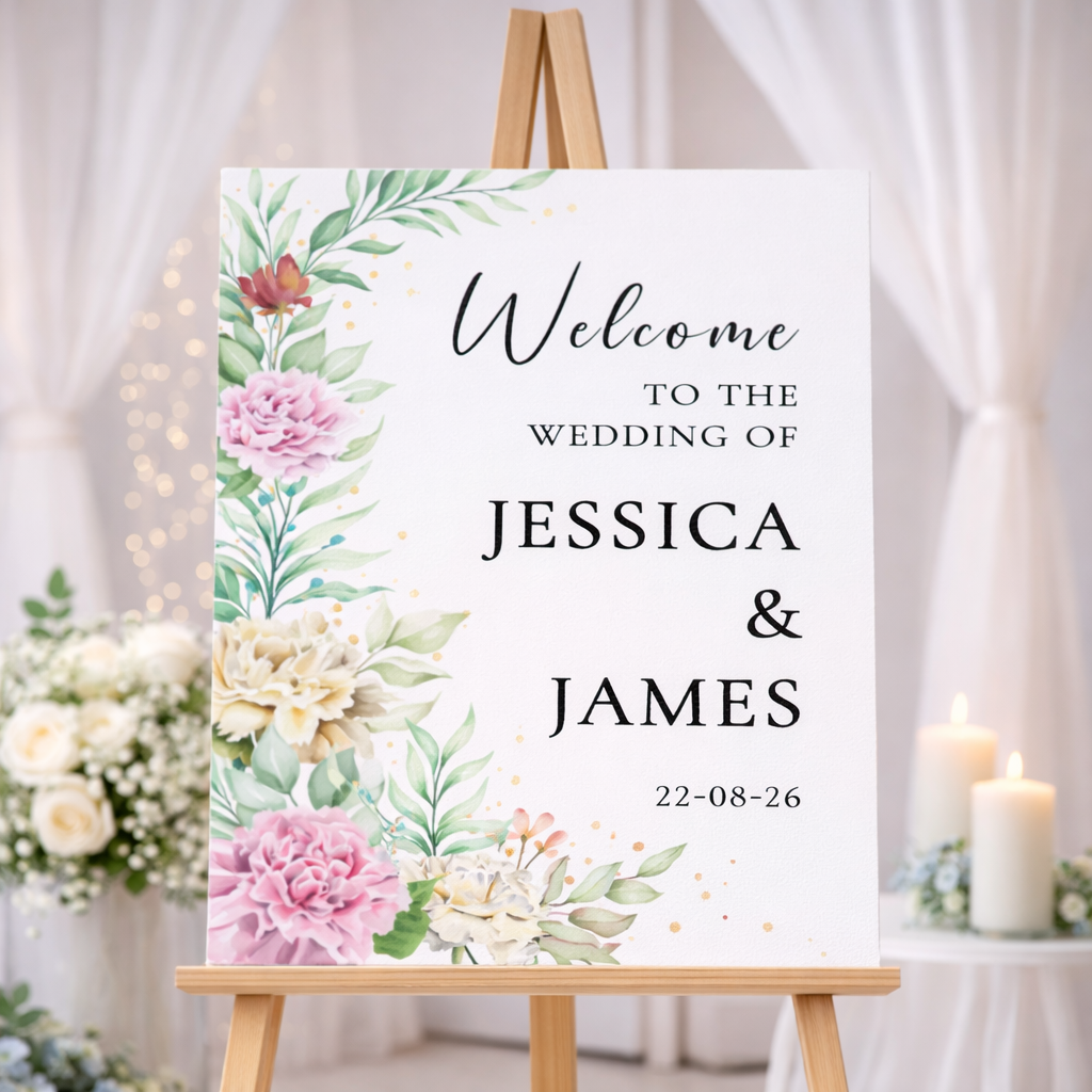 Personalised wedding Welcome sign with Peony design