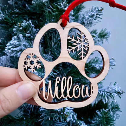 Personalised paw print christmas ornament
