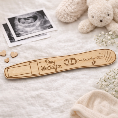 wooden pregnancy test announcement photo prop