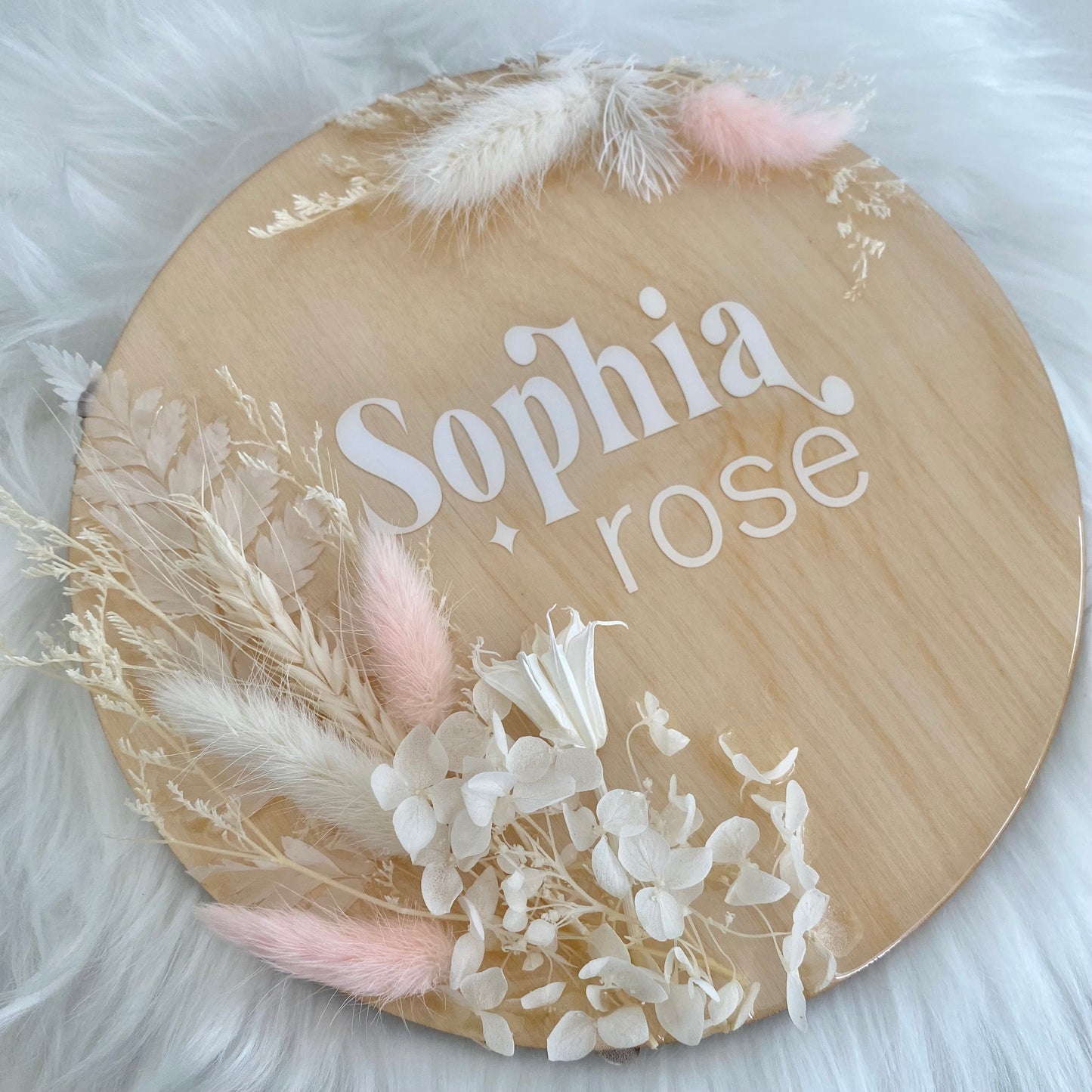 Dried Flower Bedroom Sign - Pink and White