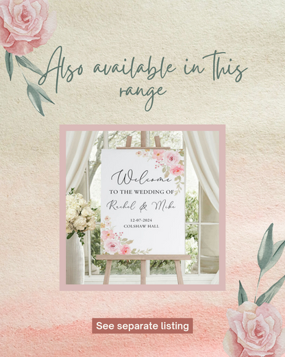 Wedding entrance sign - pink rose theme 