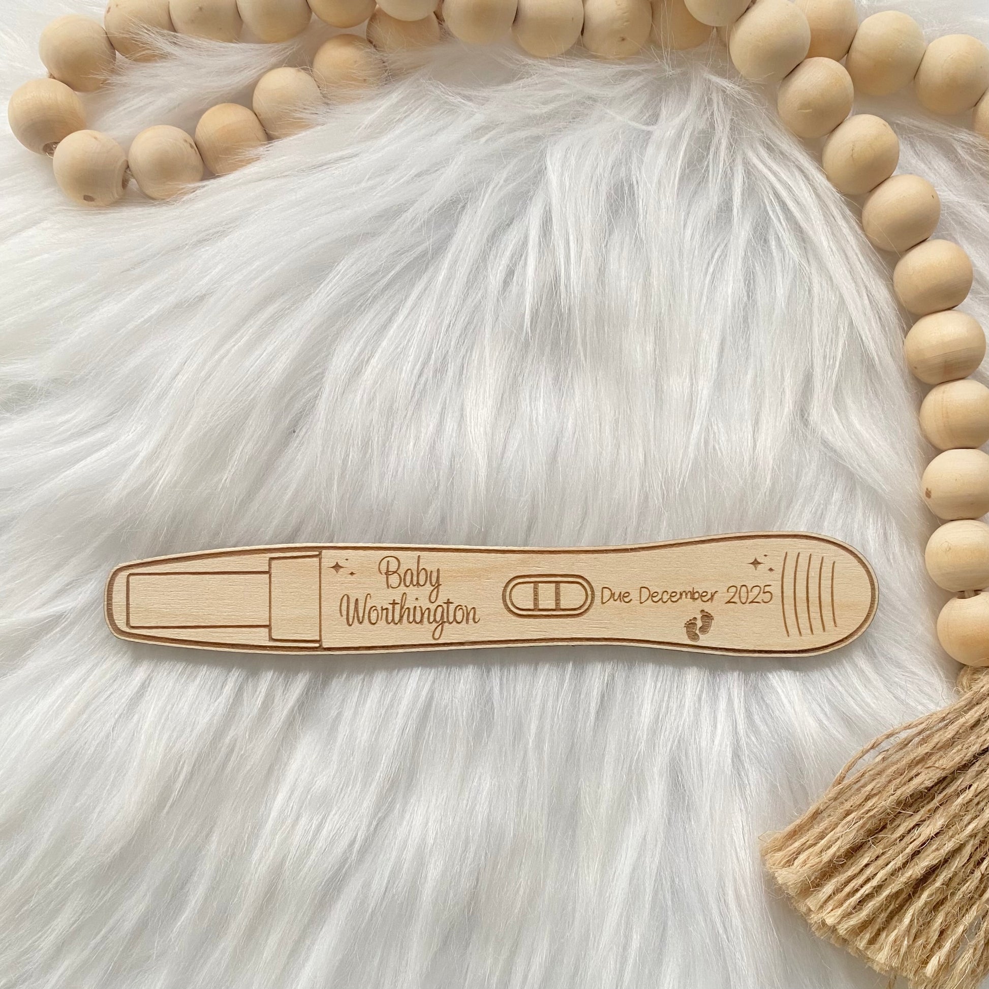 Wooden personalised pregnancy test