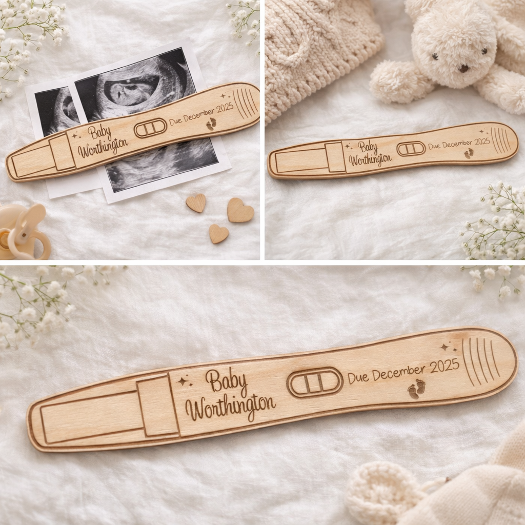 Wooden pregnancy test photo prop
