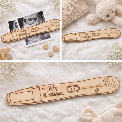 Wooden pregnancy test photo prop