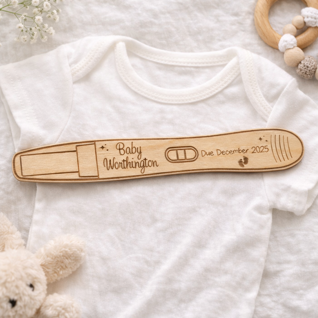 Personalised wooden pregnancy test