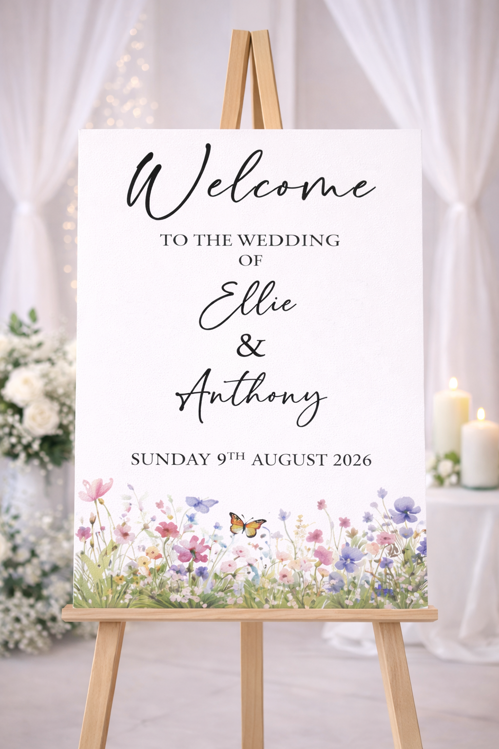 Personalised wildflower wedding welcome sign