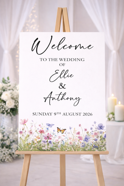 Personalised wildflower wedding welcome sign