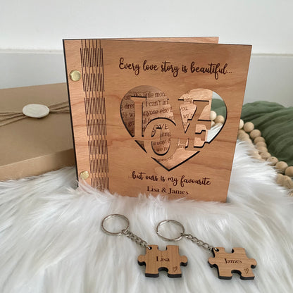 Personalised valentines day card and keyrings