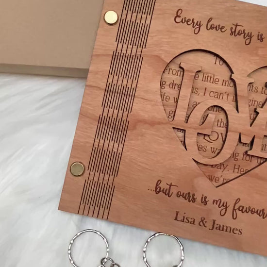 Luxury boxed wooden valentines day card and keyring set