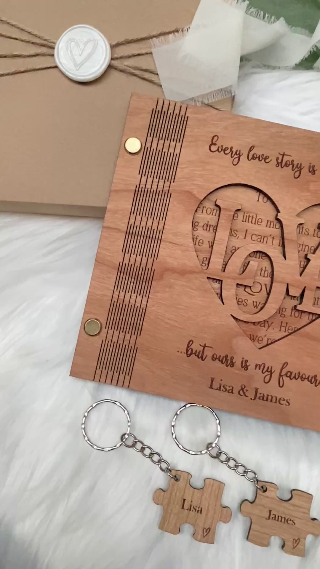 Luxury boxed wooden valentines day card and keyring set