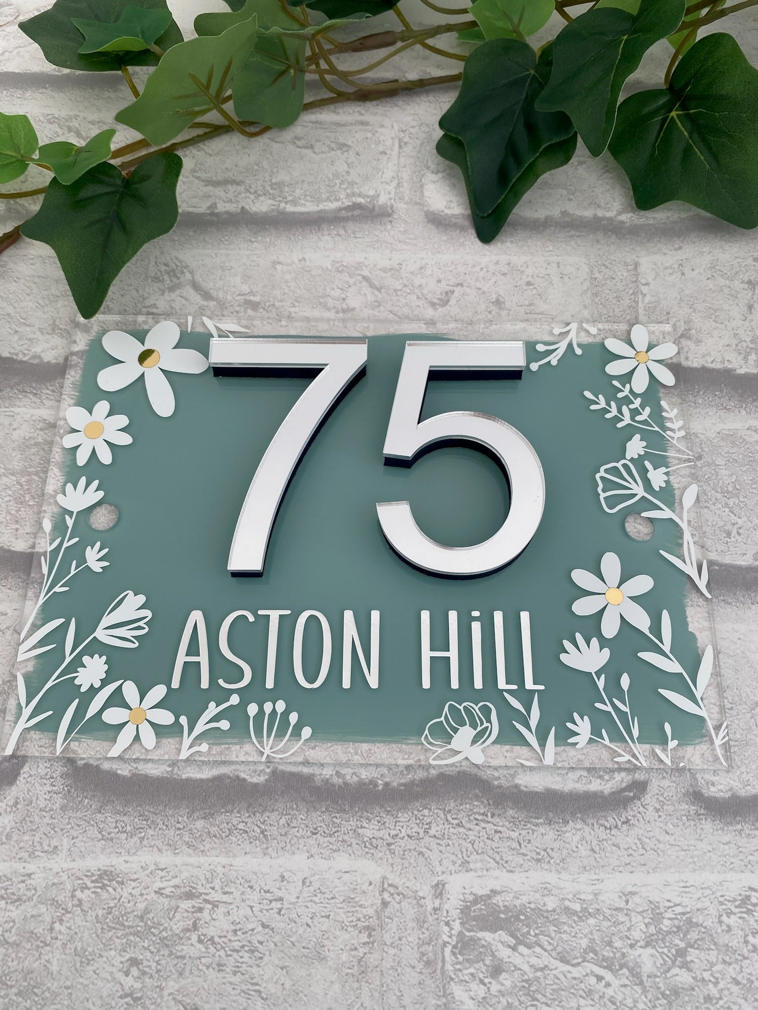 3d number personalised acrylic house sign with wildflower design